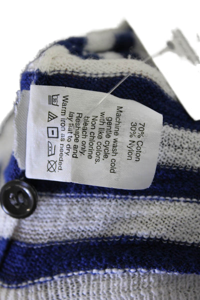 J Crew Womens Striped Button Down Cardigan Sweater White Blue Cotton Size 2
