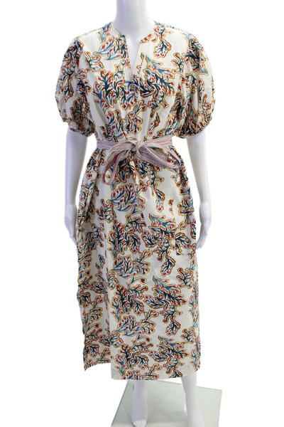 Lilla P Womens Cotton Floral Short Sleeve Tied Maxi Dress Beige Size S