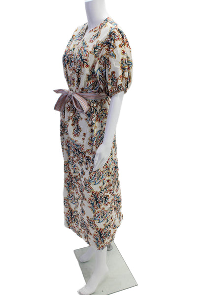 Lilla P Womens Cotton Floral Short Sleeve Tied Maxi Dress Beige Size S