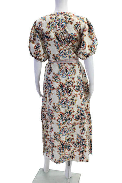 Lilla P Womens Cotton Floral Short Sleeve Tied Maxi Dress Beige Size S
