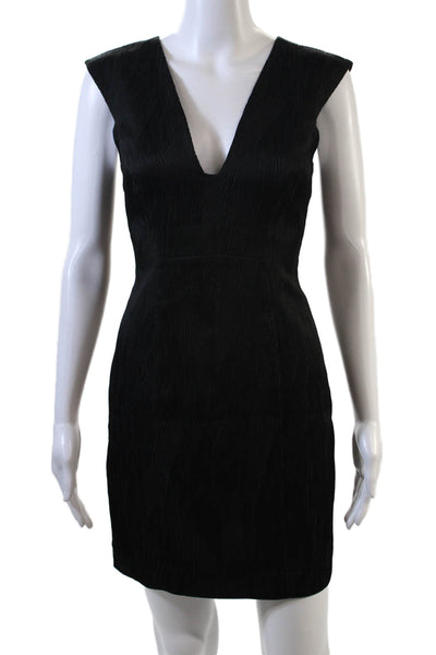 Black Halo Womens Textured V-Neck Sleeveless Zip Up Pencil Dress Black Size 0