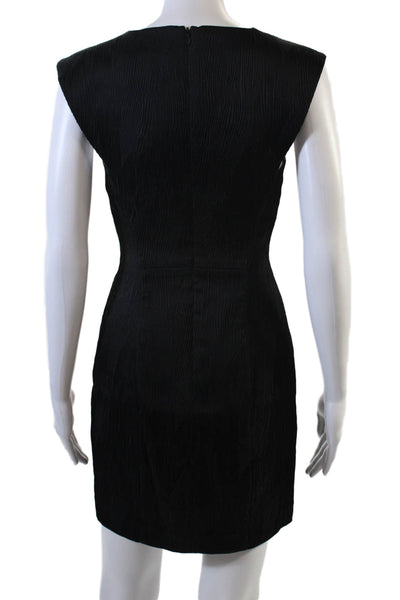 Black Halo Womens Textured V-Neck Sleeveless Zip Up Pencil Dress Black Size 0
