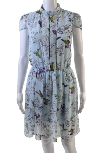 Traffic People Womens Floral Pleated Short Sleeve Dress Light Blue Size XS