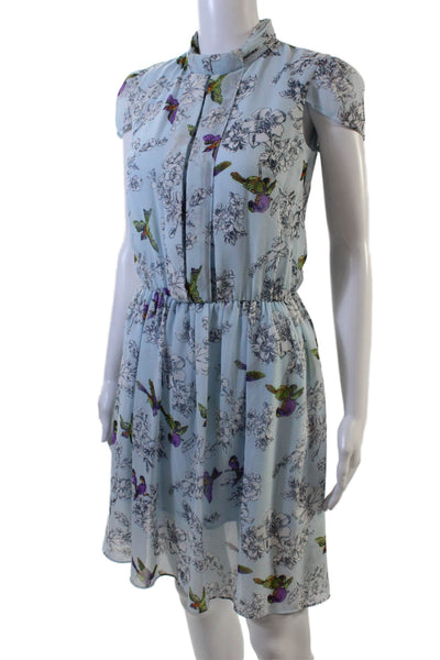 Traffic People Womens Floral Pleated Short Sleeve Dress Light Blue Size XS