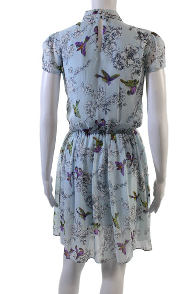Traffic People Womens Floral Pleated Short Sleeve Dress Light Blue Size XS