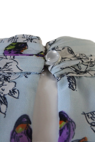 Traffic People Womens Floral Pleated Short Sleeve Dress Light Blue Size XS