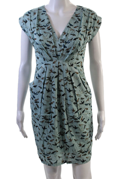 Traffic People Womens Animal Print Pleated Two Pocket V-Neck Dress Blue Size XS