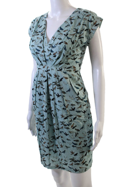 Traffic People Womens Animal Print Pleated Two Pocket V-Neck Dress Blue Size XS