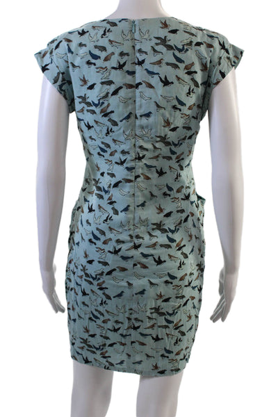 Traffic People Womens Animal Print Pleated Two Pocket V-Neck Dress Blue Size XS