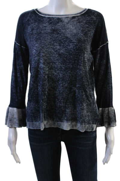 525 America Womens Cotton Long Sleeve Bell Sleeve Acid Wash T Shirt Blue Size XS
