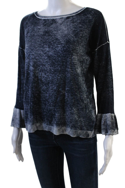525 America Womens Cotton Long Sleeve Bell Sleeve Acid Wash T Shirt Blue Size XS