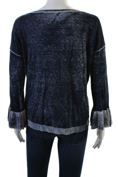 525 America Womens Cotton Long Sleeve Bell Sleeve Acid Wash T Shirt Blue Size XS