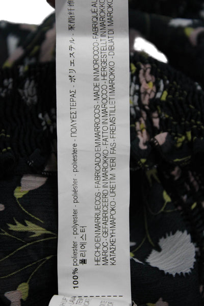 Zara Basic Womens Long Sleeve Floral Print Smocked Blouse Blue Size XS