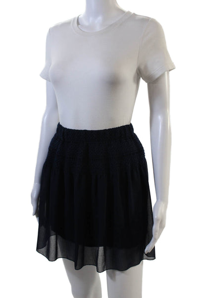 See by Chloe Womens Smocked Waist Solid Mini Skirt Blue Size 36