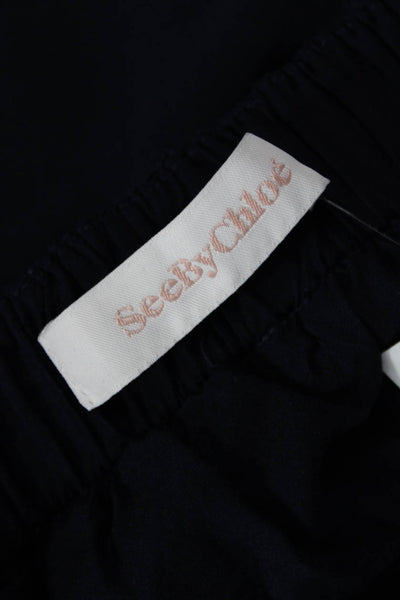 See by Chloe Womens Smocked Waist Solid Mini Skirt Blue Size 36