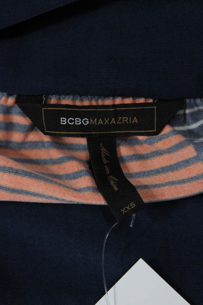 BCBGMAXAZRIA Womens Short Sleeve Abstract Blouse Blue Multi Size 2XS