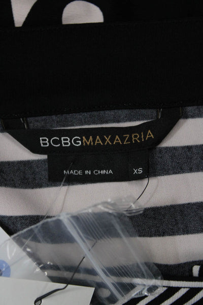BCBGMAXAZRIA Womens Short Sleeve Square Neck Blouse Black White Size XS