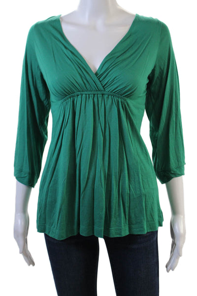 BCBGMAXAZRIA Womens Half Sleeve V Neck Knit Blouse Green Size Medium