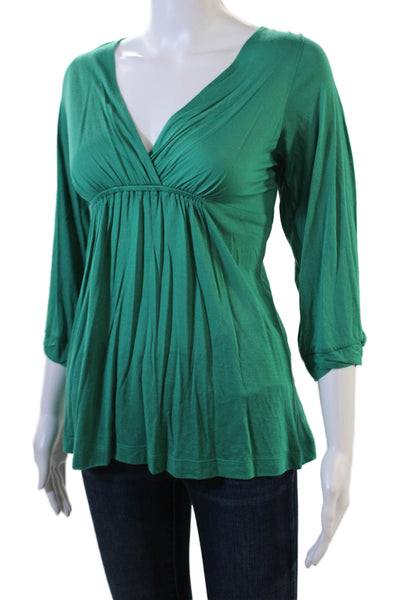 BCBGMAXAZRIA Womens Half Sleeve V Neck Knit Blouse Green Size Medium