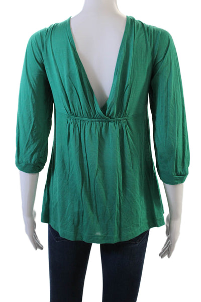 BCBGMAXAZRIA Womens Half Sleeve V Neck Knit Blouse Green Size Medium