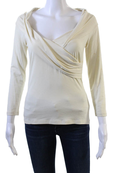BCBGMAXAZRIA Womens Long Sleeve V Neck Knit Shirt White Size Medium