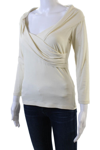 BCBGMAXAZRIA Womens Long Sleeve V Neck Knit Shirt White Size Medium
