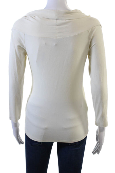 BCBGMAXAZRIA Womens Long Sleeve V Neck Knit Shirt White Size Medium
