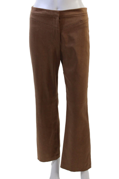 BCBGMAXAZRIA Womens Zipper Fly Mid Rise Beaded Trim Faux Suede Pants Brown 4