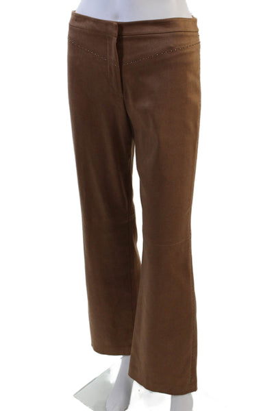 BCBGMAXAZRIA Womens Zipper Fly Mid Rise Beaded Trim Faux Suede Pants Brown 4