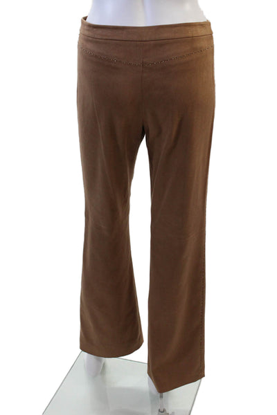 BCBGMAXAZRIA Womens Zipper Fly Mid Rise Beaded Trim Faux Suede Pants Brown 4