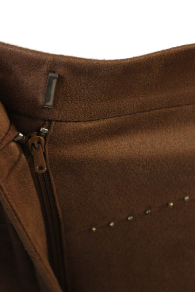 BCBGMAXAZRIA Womens Zipper Fly Mid Rise Beaded Trim Faux Suede Pants Brown 4