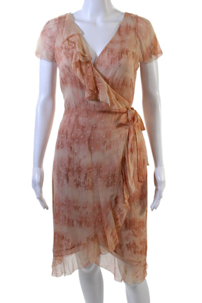 BCBGMAXAZRIA Womens Sleeveless V Neck Abstract Silk Wrap Dress Brown Size 6