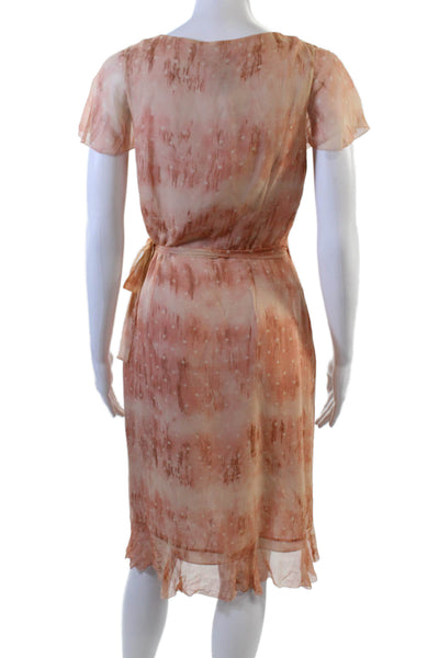 BCBGMAXAZRIA Womens Sleeveless V Neck Abstract Silk Wrap Dress Brown Size 6