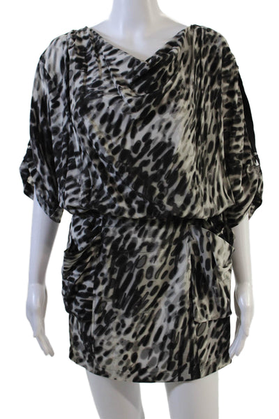 BCBGMAXAZRIA Womens Short Sleeve Abstract Silk Dress Gray Black Size XS