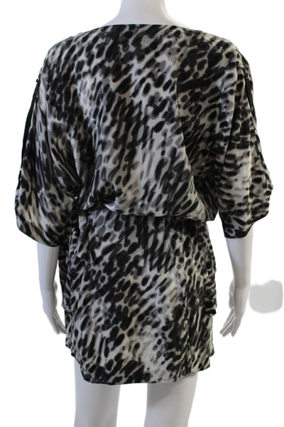 BCBGMAXAZRIA Womens Short Sleeve Abstract Silk Dress Gray Black Size XS