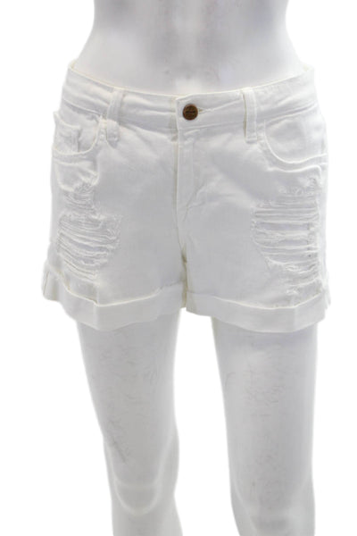 Frame Denim Womens Cotton Distressed Mid-Rise Denim Shorts White Size 26