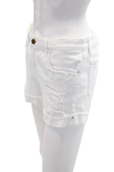 Frame Denim Womens Cotton Distressed Mid-Rise Denim Shorts White Size 26