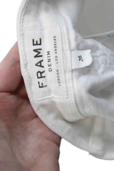 Frame Denim Womens Cotton Distressed Mid-Rise Denim Shorts White Size 26