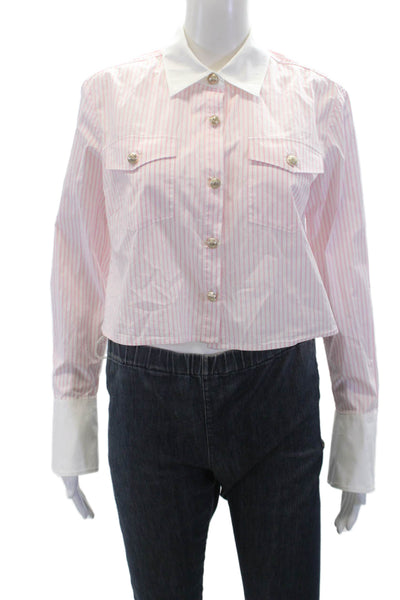 Generation Love Womens Cotton Striped Collared Button Up Blouse Pink Size XS