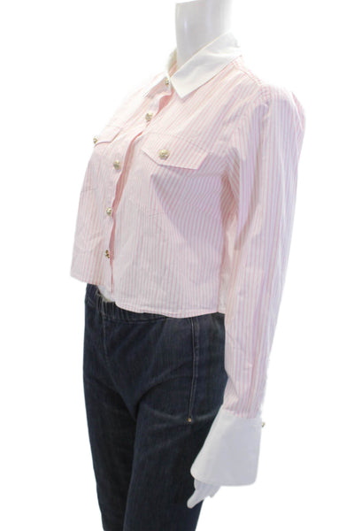 Generation Love Womens Cotton Striped Collared Button Up Blouse Pink Size XS