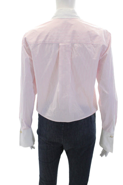 Generation Love Womens Cotton Striped Collared Button Up Blouse Pink Size XS