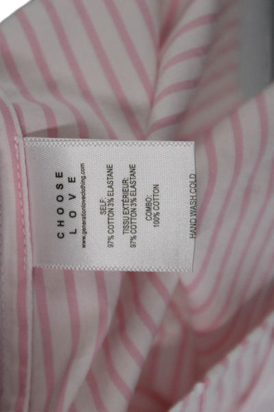Generation Love Womens Cotton Striped Collared Button Up Blouse Pink Size XS