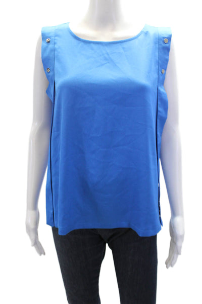 DKNY Women's Round Neck Sleeveless Studs Slit Hem Tank Top Blouse Blue Size S