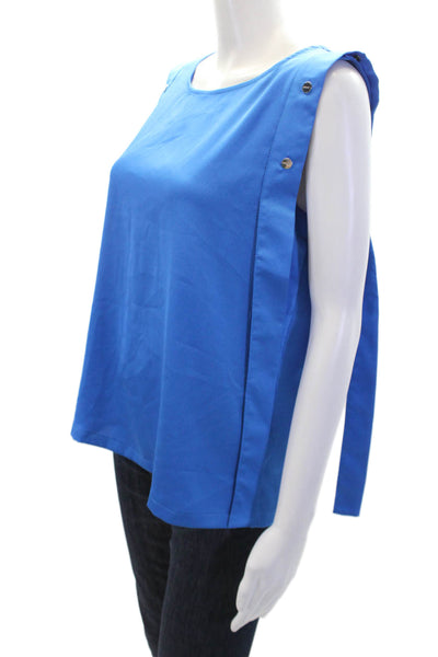 DKNY Women's Round Neck Sleeveless Studs Slit Hem Tank Top Blouse Blue Size S