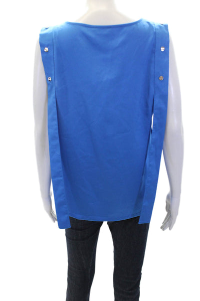 DKNY Women's Round Neck Sleeveless Studs Slit Hem Tank Top Blouse Blue Size S