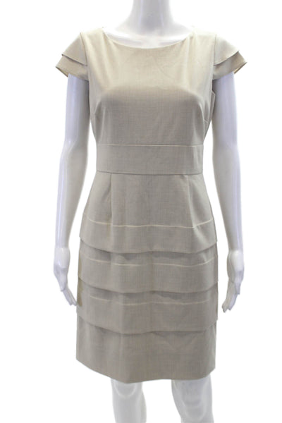 Tahari Levine Womens Tiered Cap Sleeve Straight Pencil Dress Beige Size 6P