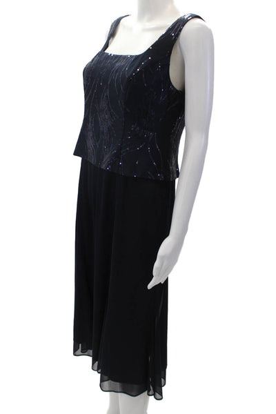Alex Evenings Womens Sequin Embellished Sleeveless Gown Dress Blue Size 8P