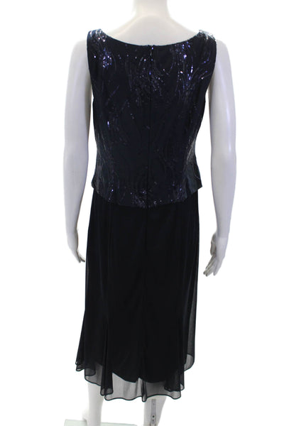 Alex Evenings Womens Sequin Embellished Sleeveless Gown Dress Blue Size 8P
