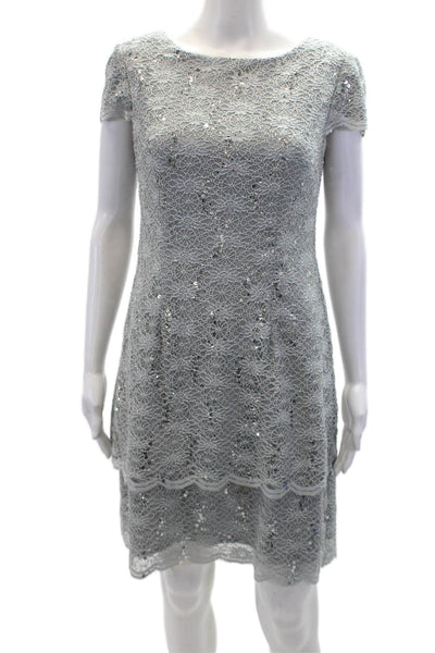 Alex Evenings Womens Sequin Embelished Cap Sleeve Pencil Dress Silver Size 8P