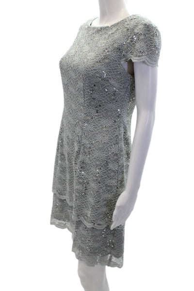 Alex Evenings Womens Sequin Embelished Cap Sleeve Pencil Dress Silver Size 8P